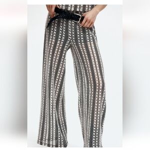 H&M Crochet Black And Ivory Striped Pants Size L SUMMER VIBEZ